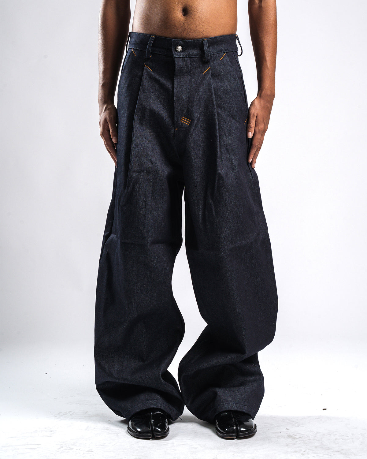 DARK INDIGO 14OZ RAW DENIM BALLOON JEANS - Karmine