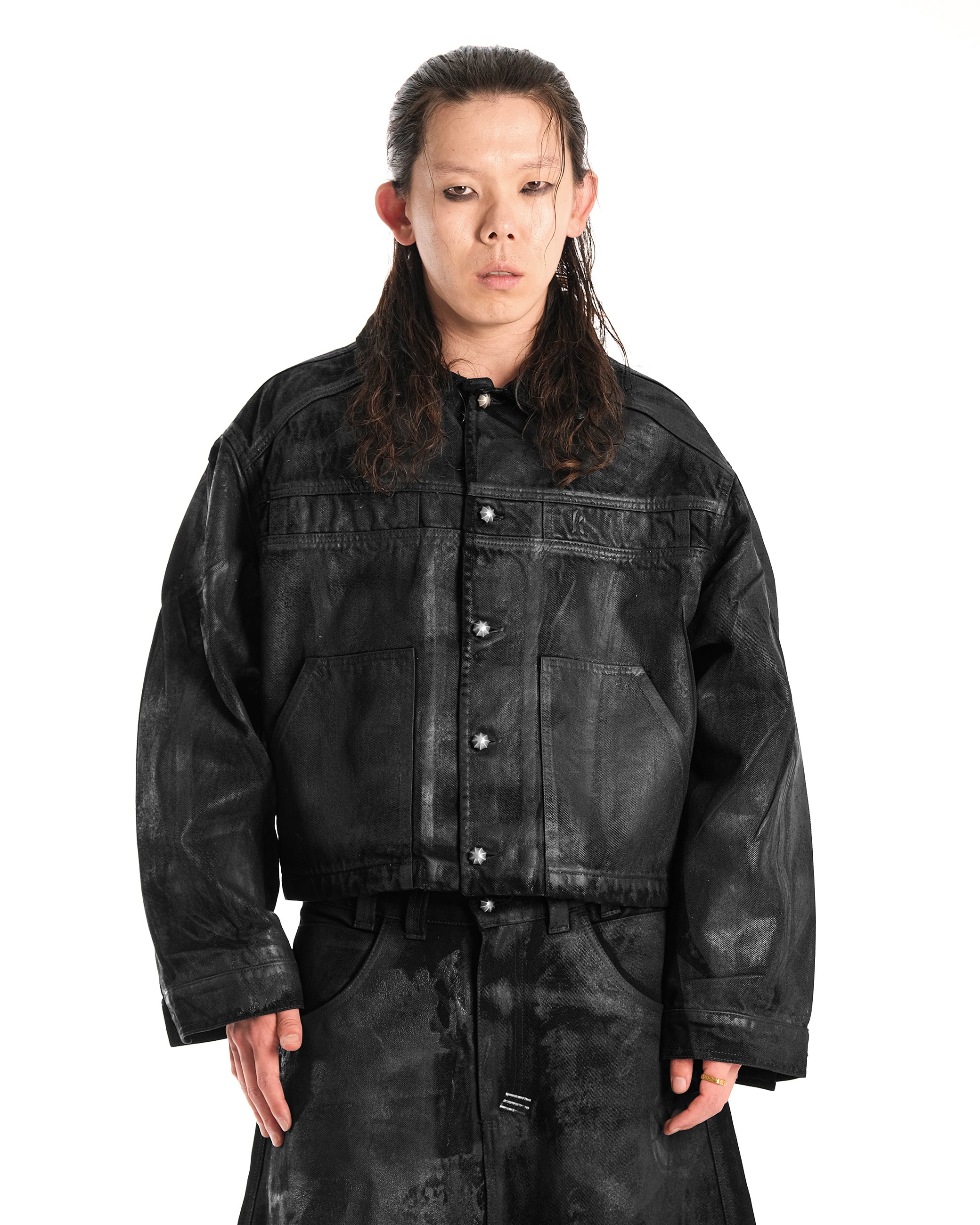BLACK WAXED DENIM JACKET - Karmine