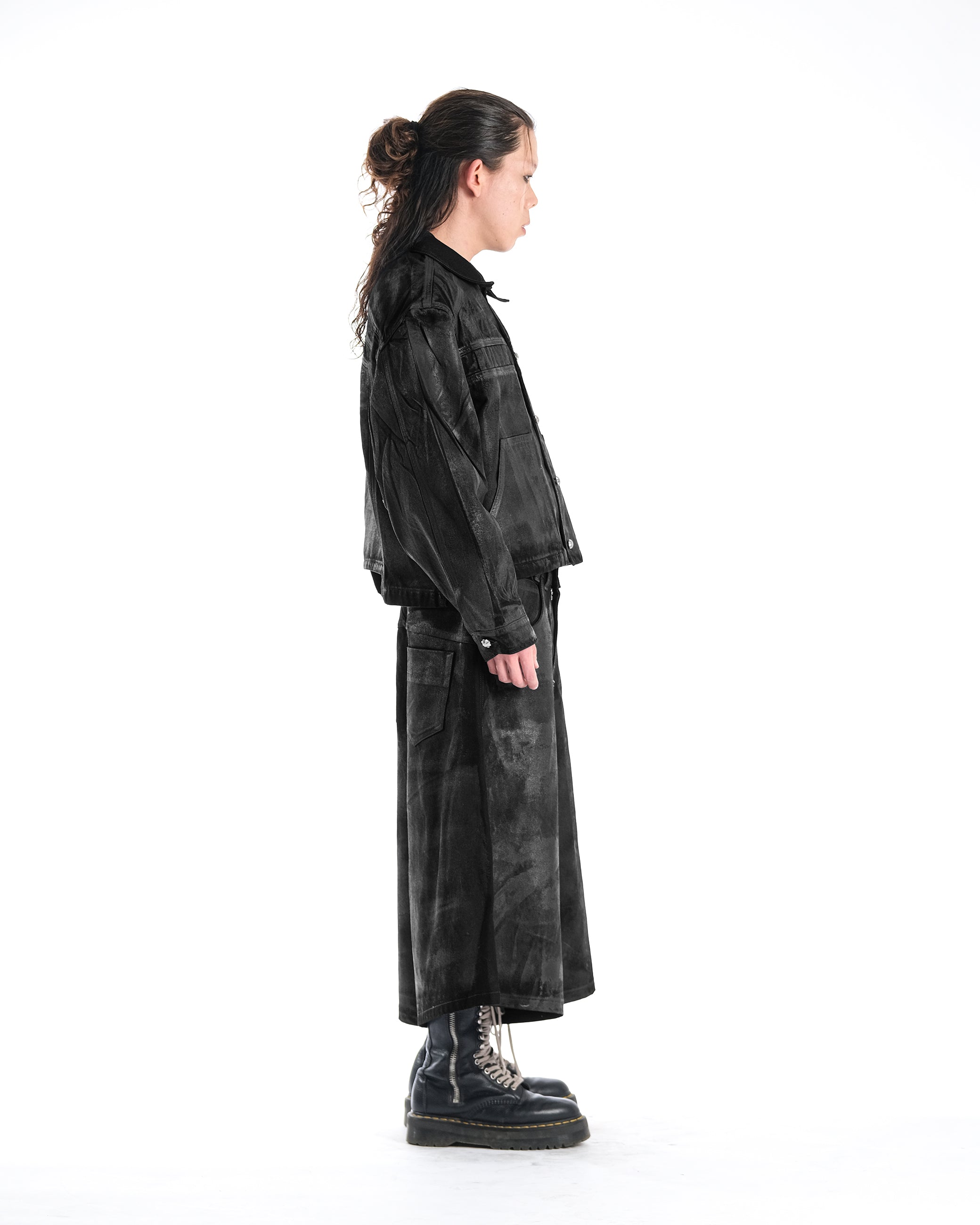 BLACK WAXED DENIM JACKET - Karmine