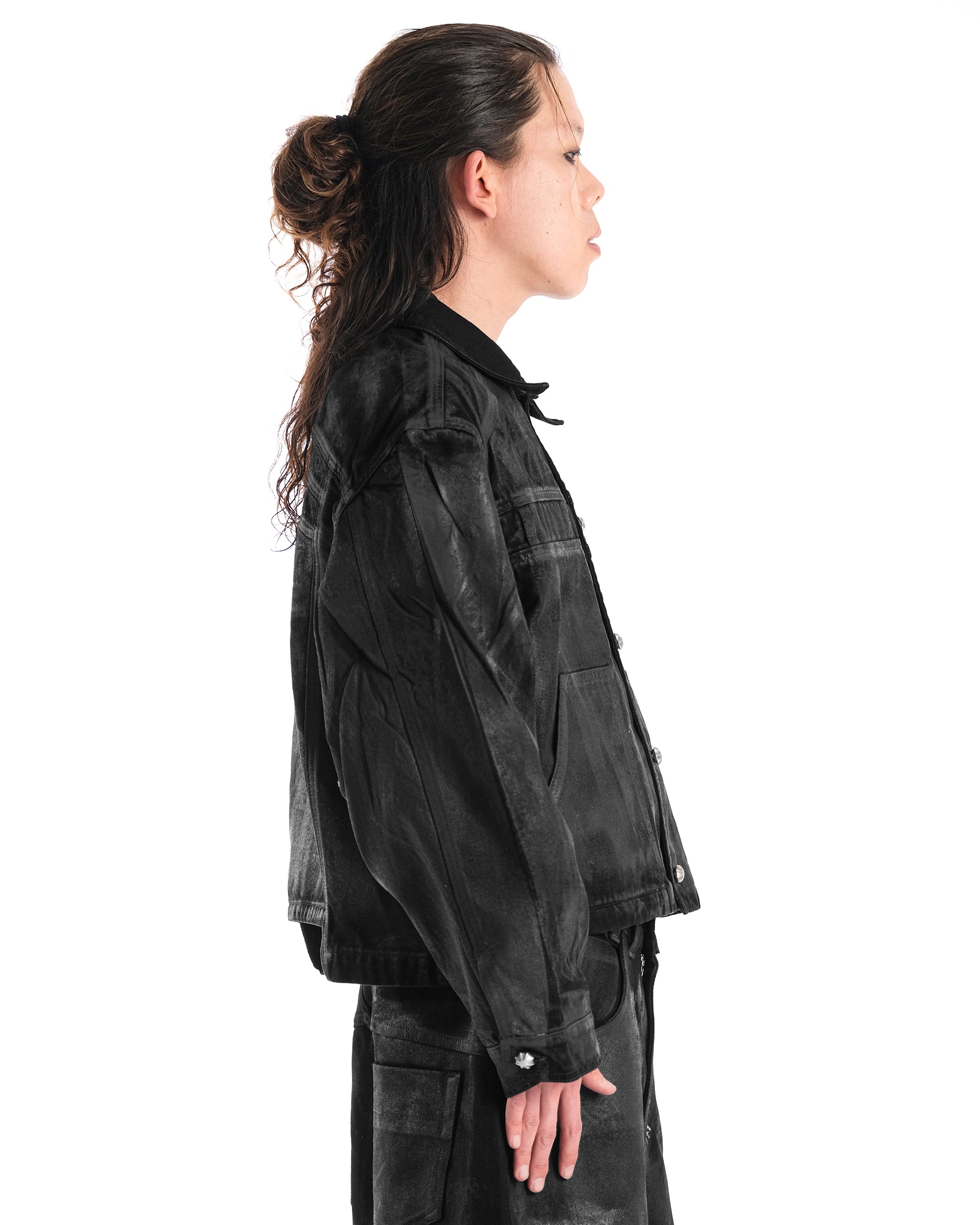 BLACK WAXED DENIM JACKET - Karmine