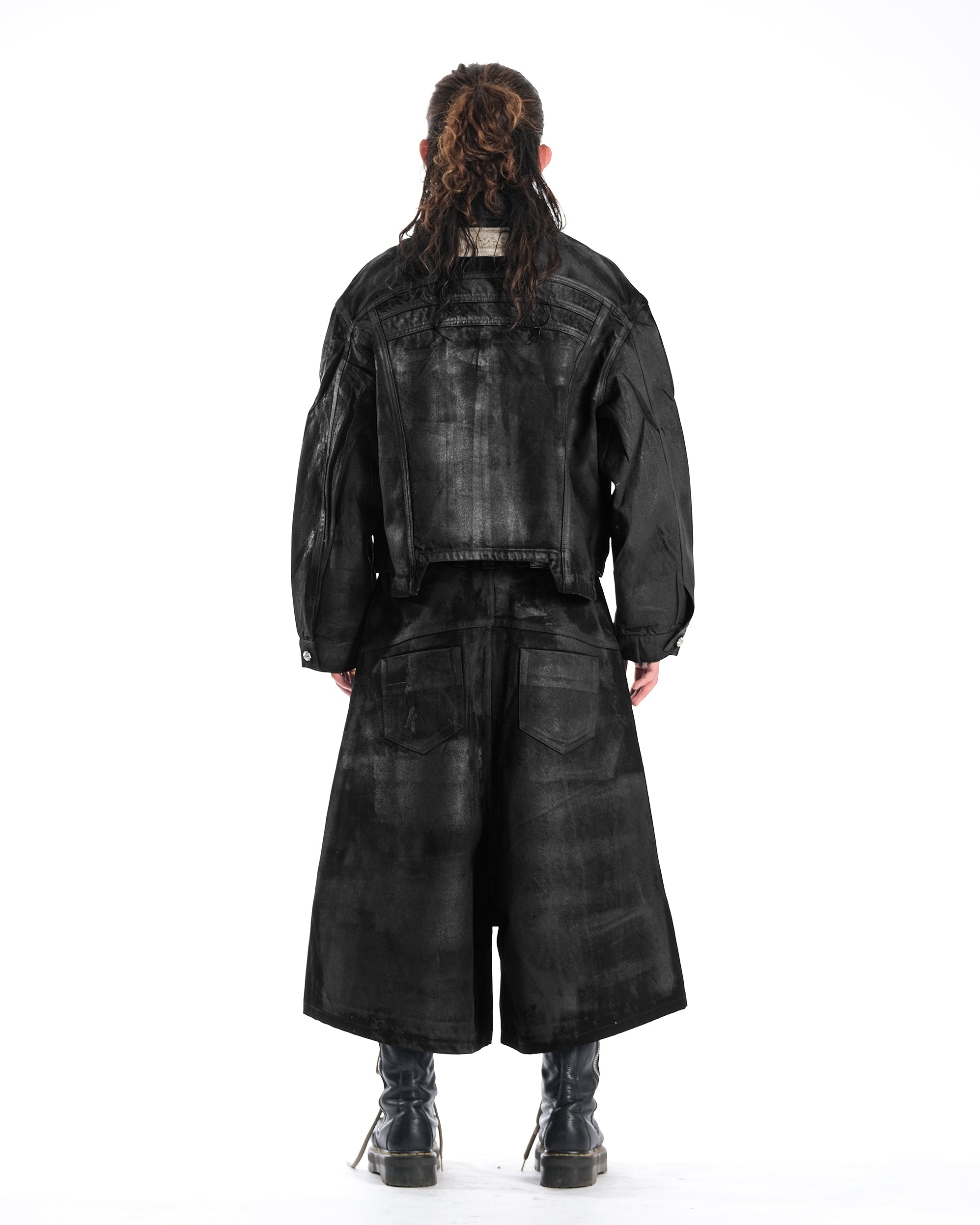 BLACK WAXED DENIM JACKET - Karmine