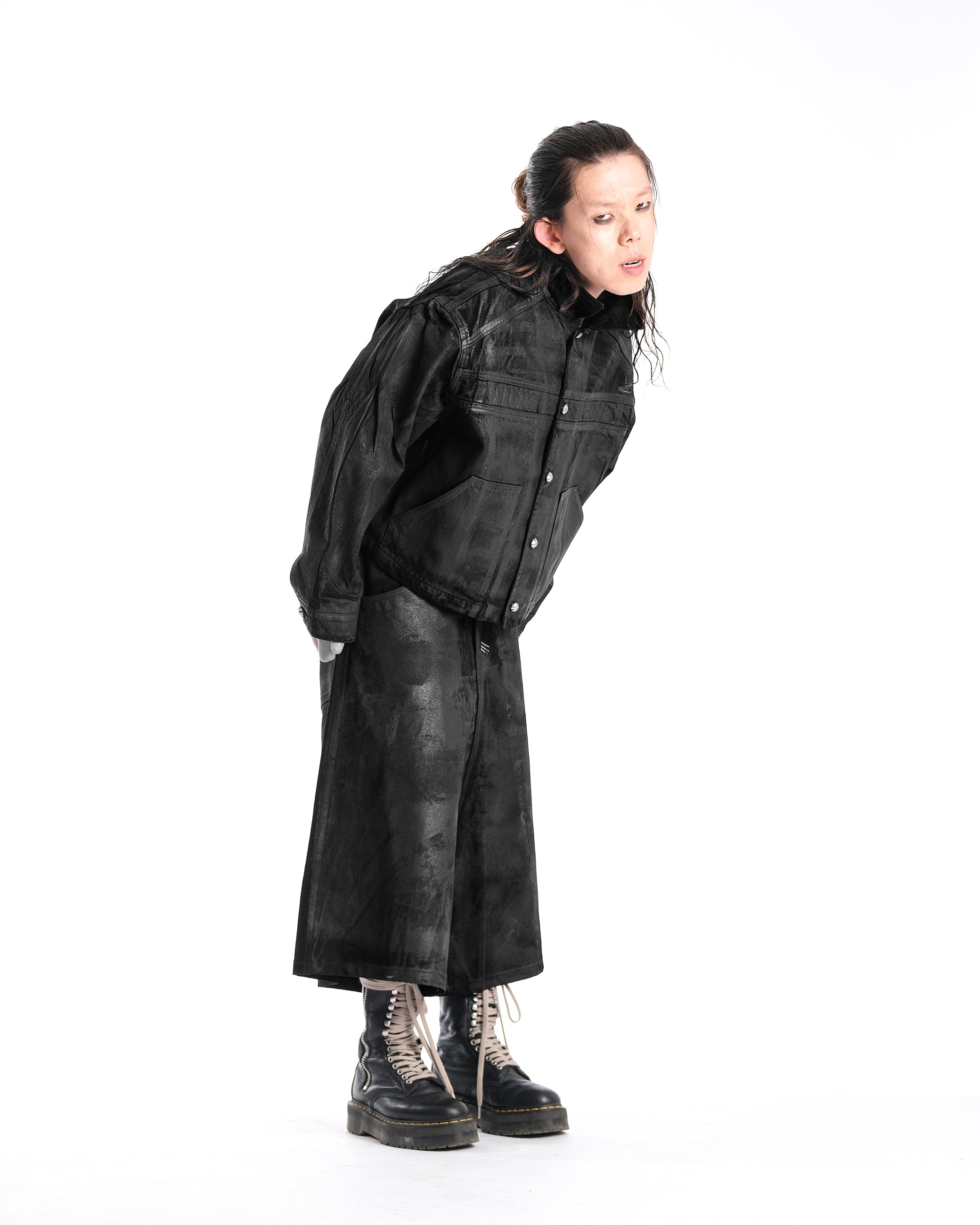 BLACK WAXED DENIM JACKET - Karmine