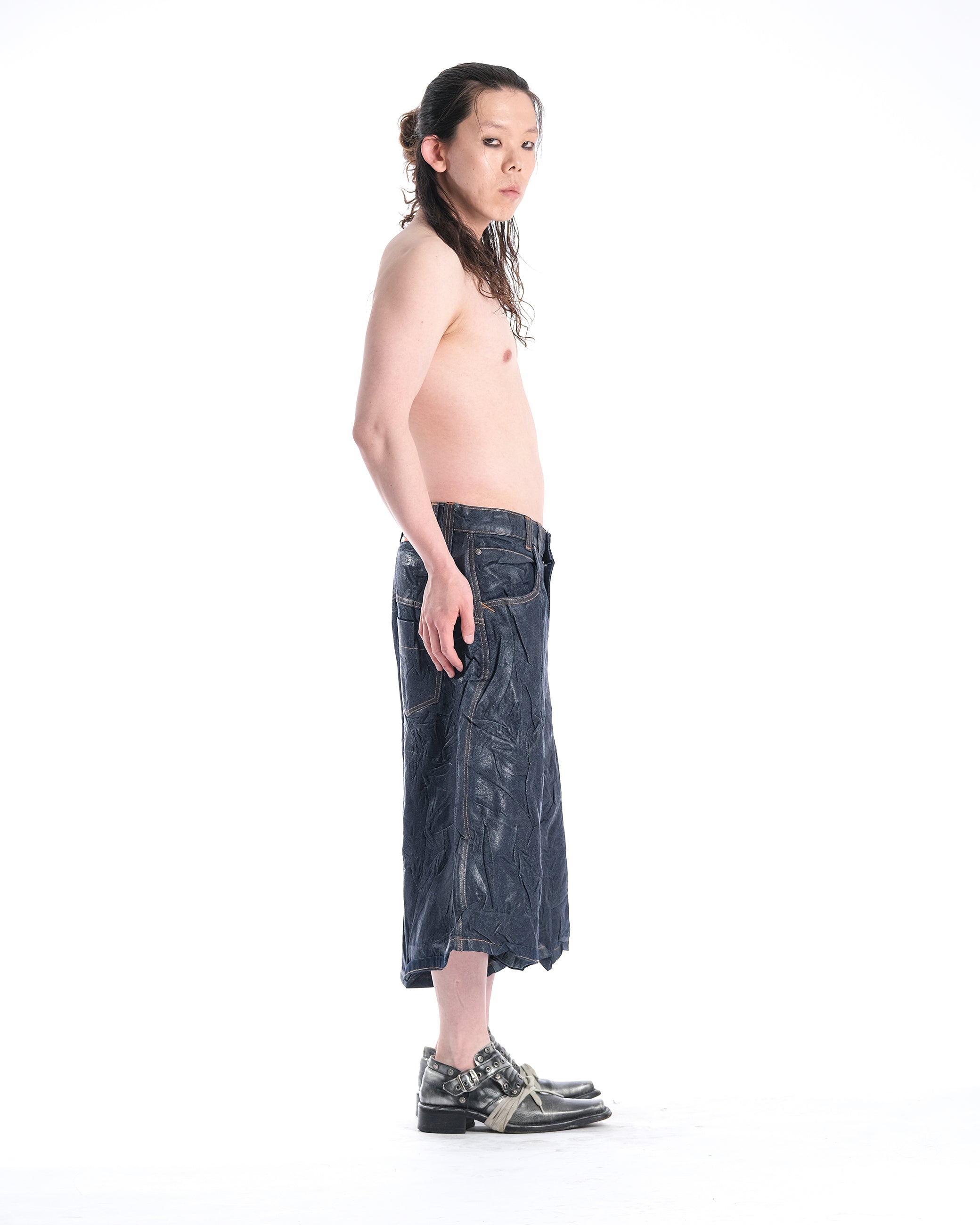 WIDE SHORT COMPRESSED DENIM BLUE - Karmine