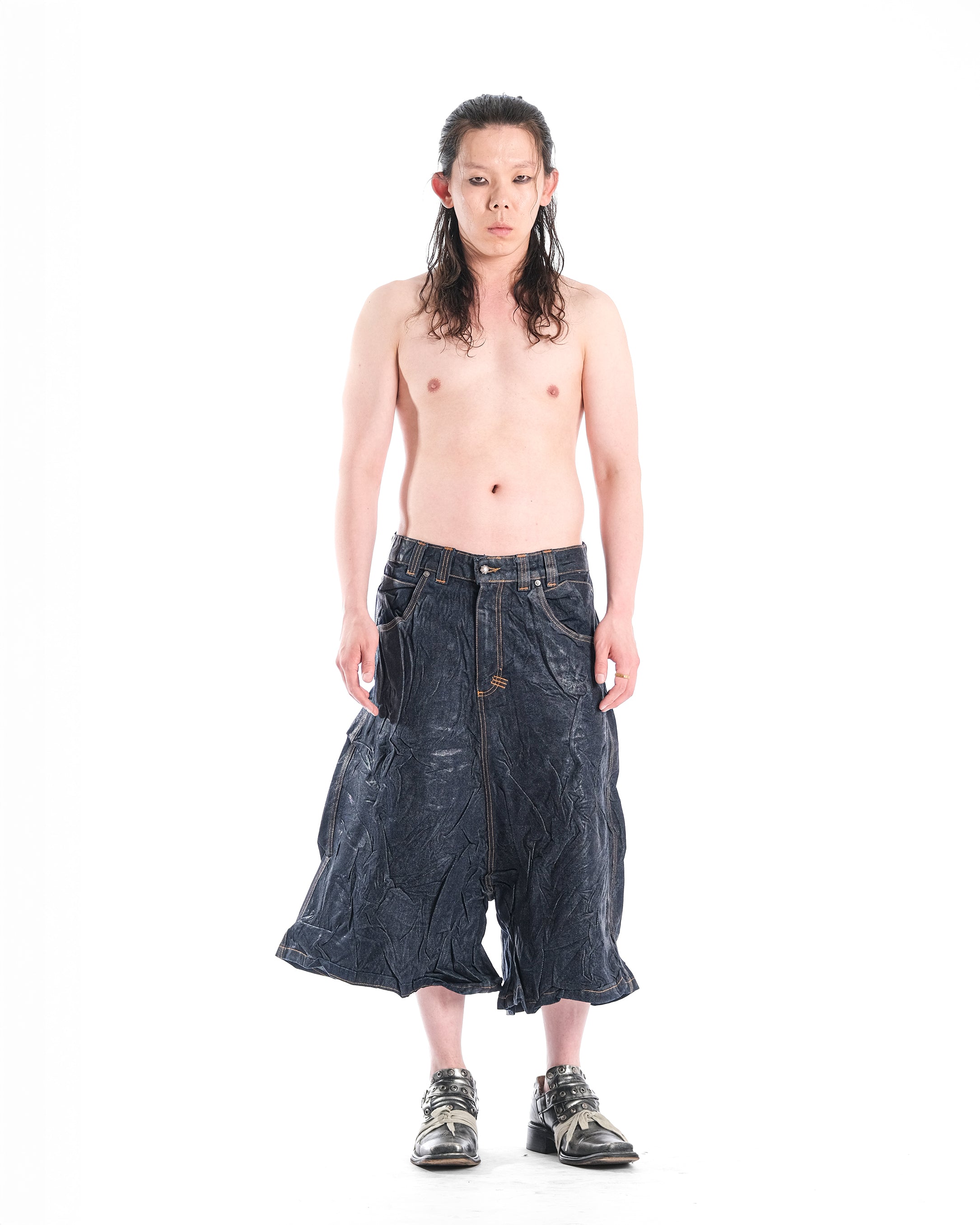 WIDE SHORT COMPRESSED DENIM BLUE - Karmine