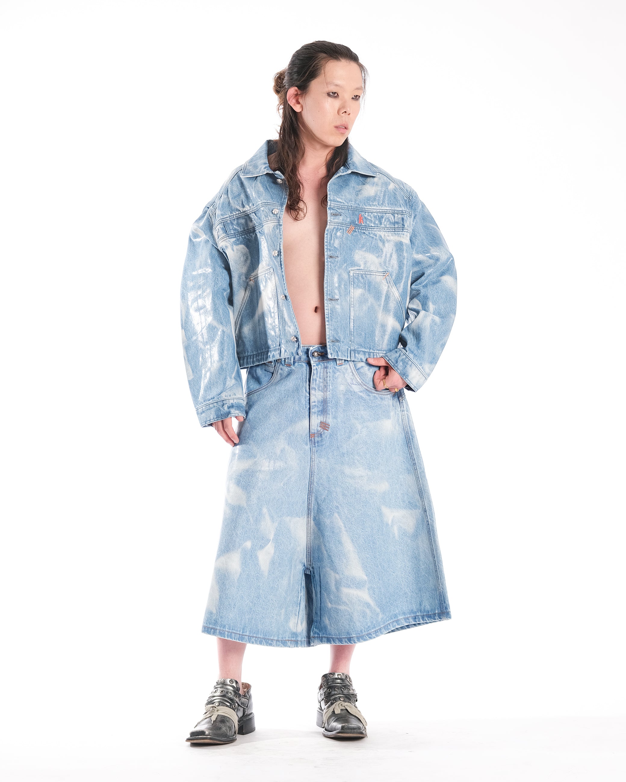 WIDE SHORT SKY LUCYD DENIM - Karmine