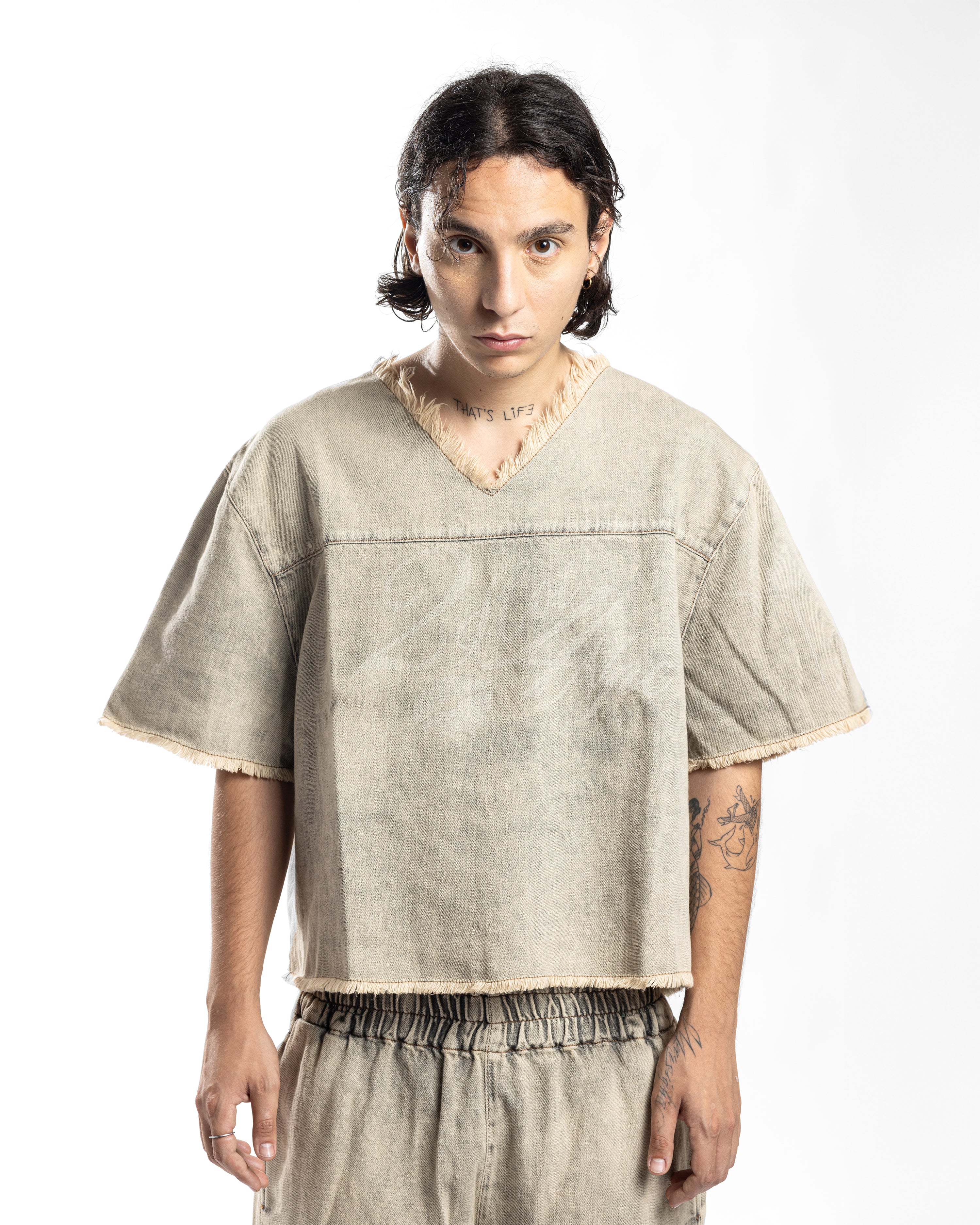 SS35 DENIM CROPPED TEE – SAND