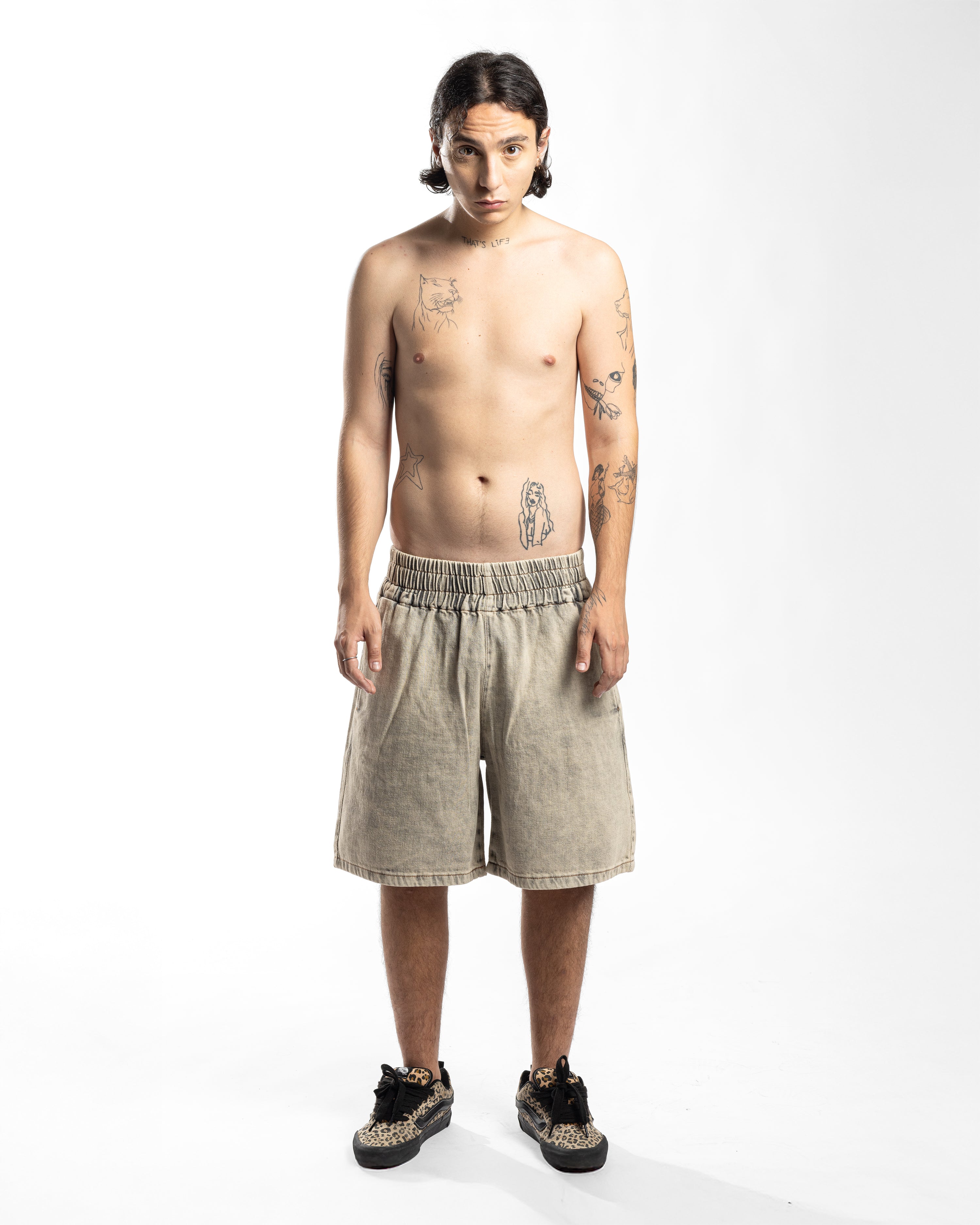 SS35 DENIM SHORTS - SAND