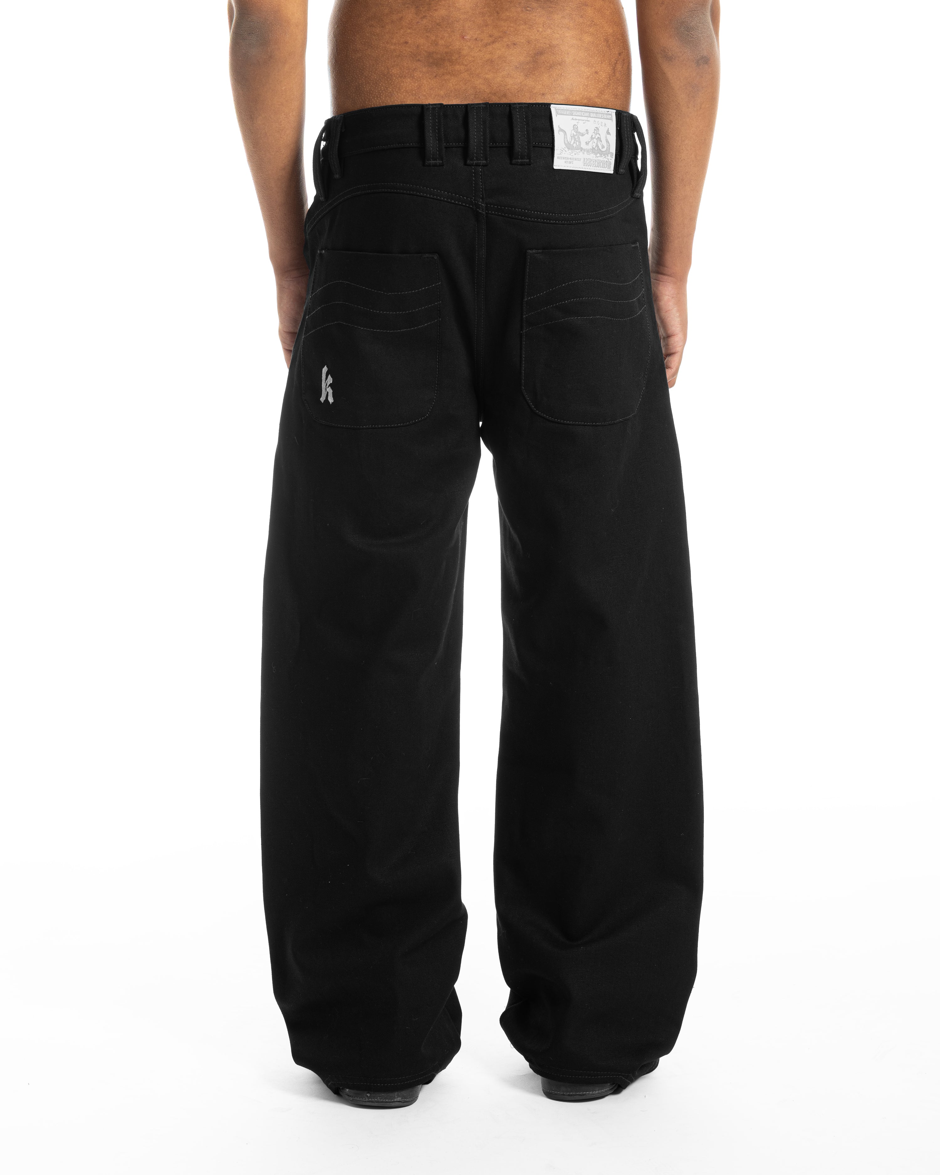 メンズ 完売品 WOODBLOCK 2TUCK BLACK DENIM TROUSER